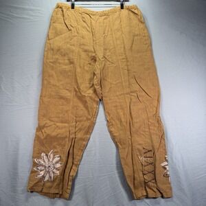 Blue Fish Lagenlook Boho Pants Womens Size 2 Art To Wear Artsy Hand Printed